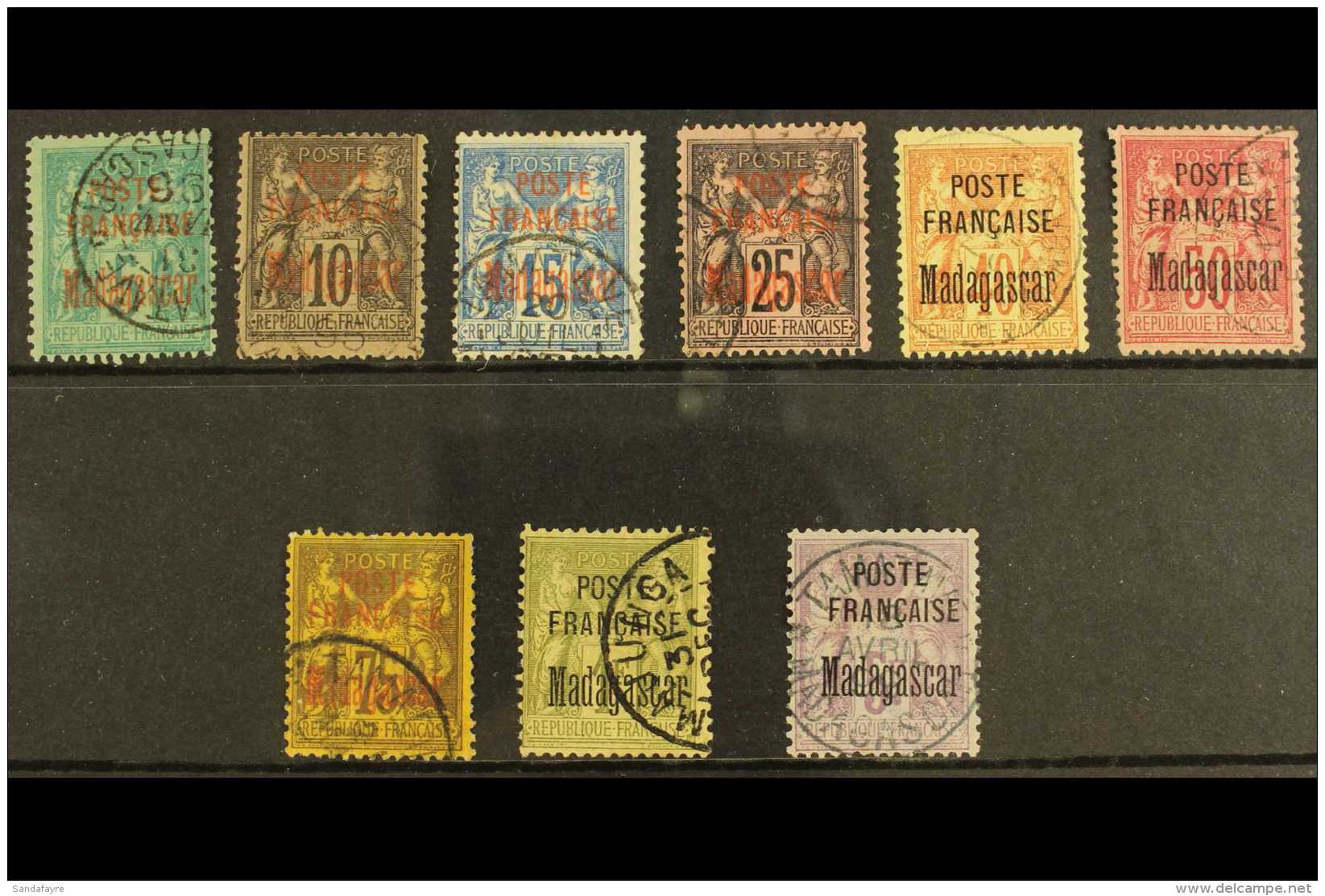 MADAGASCAR 1895 Overprinted Set To 5fr Complete, Yv 14/22, Very Fine Used. (9 Stamps) For More Images, Please... - Sonstige & Ohne Zuordnung