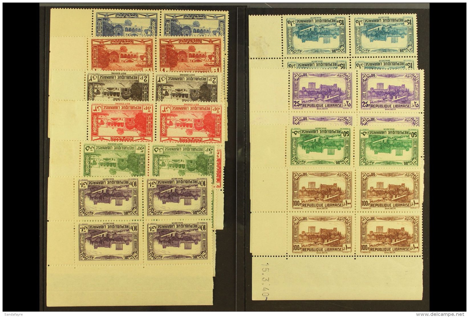 LEBANON 1937-40 Air Views Complete Set (Yvert 65/74, SG 226/35), Never Hinged Mint Corner BLOCKS Of 4, Some With... - Sonstige & Ohne Zuordnung