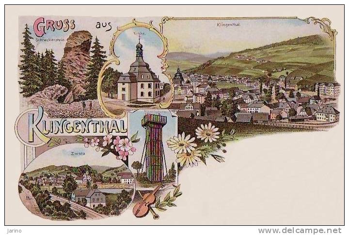 Klingenthal 1898, Albertsthurm+kirche, Litho, Reproduction - Klingenthal