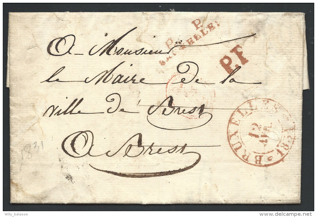 L Càd BRUXELLES/1831 + P  P/BRUXELLES + P.F + AED Pour Brest + "65" Au Dos - 1830-1849 (Onafhankelijk België)