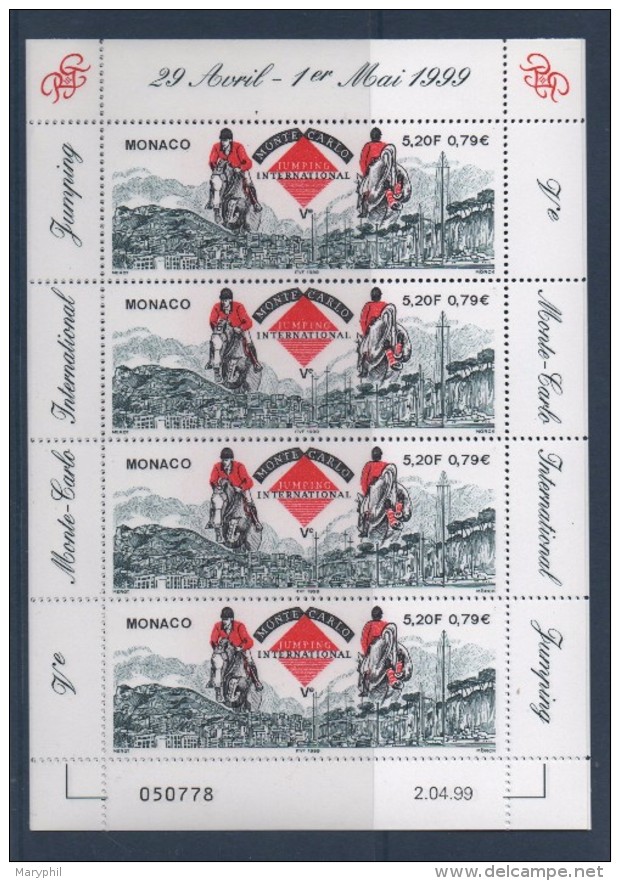 MONACO  FEUILLET Du  N°2198**  CIRQUE -  JUMPING  - CHEVAUX -  Faciale 3.16 € - Springreiten