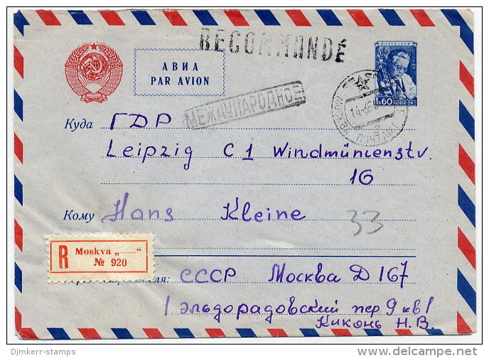 SOVIET UNION 1960 1.60 R. Airmail Envelope Used Registered  To DDR.  Michel LU37 - 1960-69