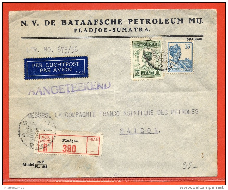 INDES NEERLANDAISES LETTRE RECOMMANDEE DE 1932 DE PLADJOE  POUR SAIGON INDOCHINE CACHET THAI AU VERSO - Nederlands-Indië