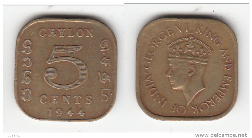 **** CEYLON - SRI-LANKA - 5 CENTS 1944 GEORGE VI **** EN ACHAT IMMEDIAT !!! - Sri Lanka