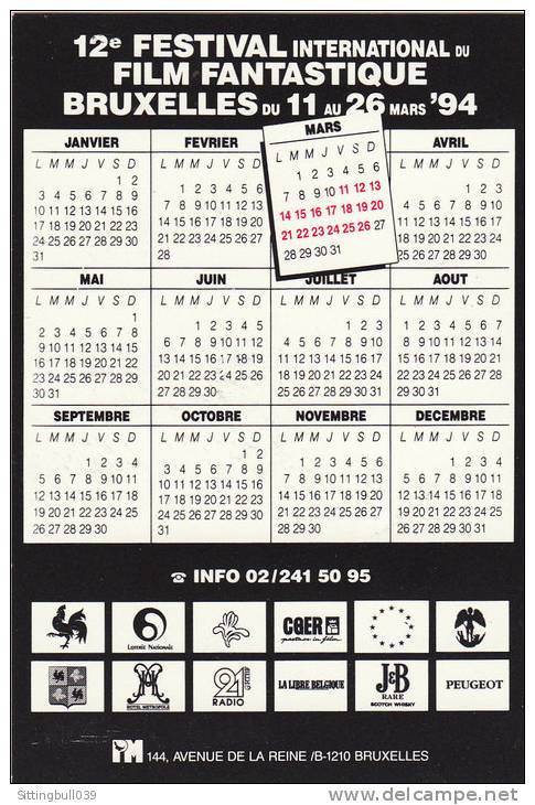 BOURGEON. Mini-calendrier Pour Le 12e Festival International Du Film Fantastique Et De S-F Bruxelles 1994, 2 Logos Pub # - Agendas