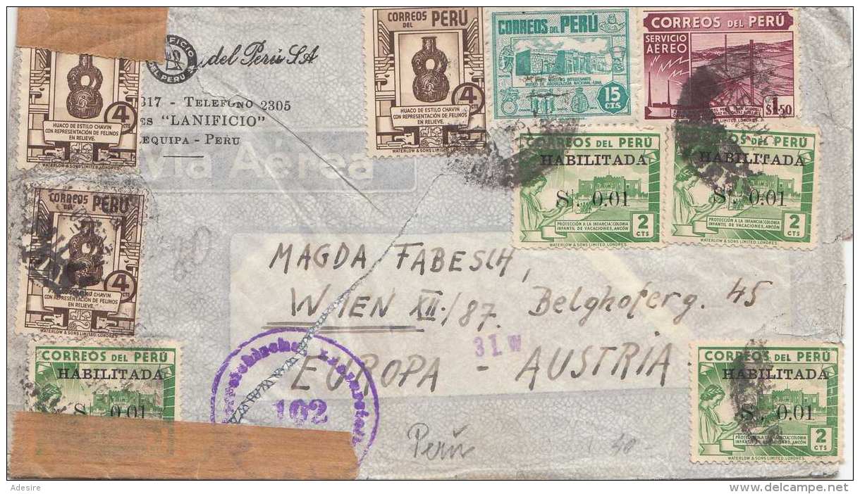 Censorship Letter 1951 Peru, AREQUIPA - Austria Vienna, Letter Without Content,.Transport Tracks ... - Peru