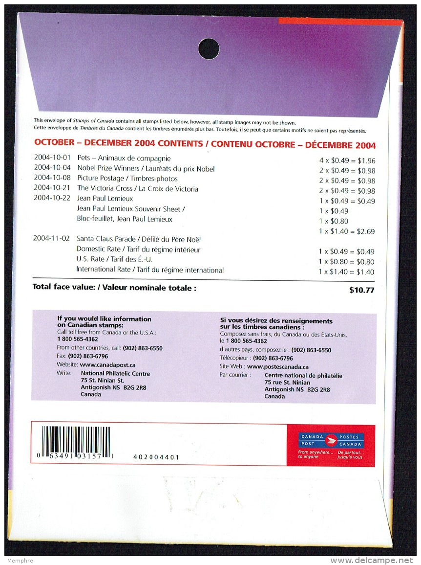 2004  4th Quarter   PO Sealed Quarterly Collection  See Content On 2nd Scan - Canadese Postmerchandise