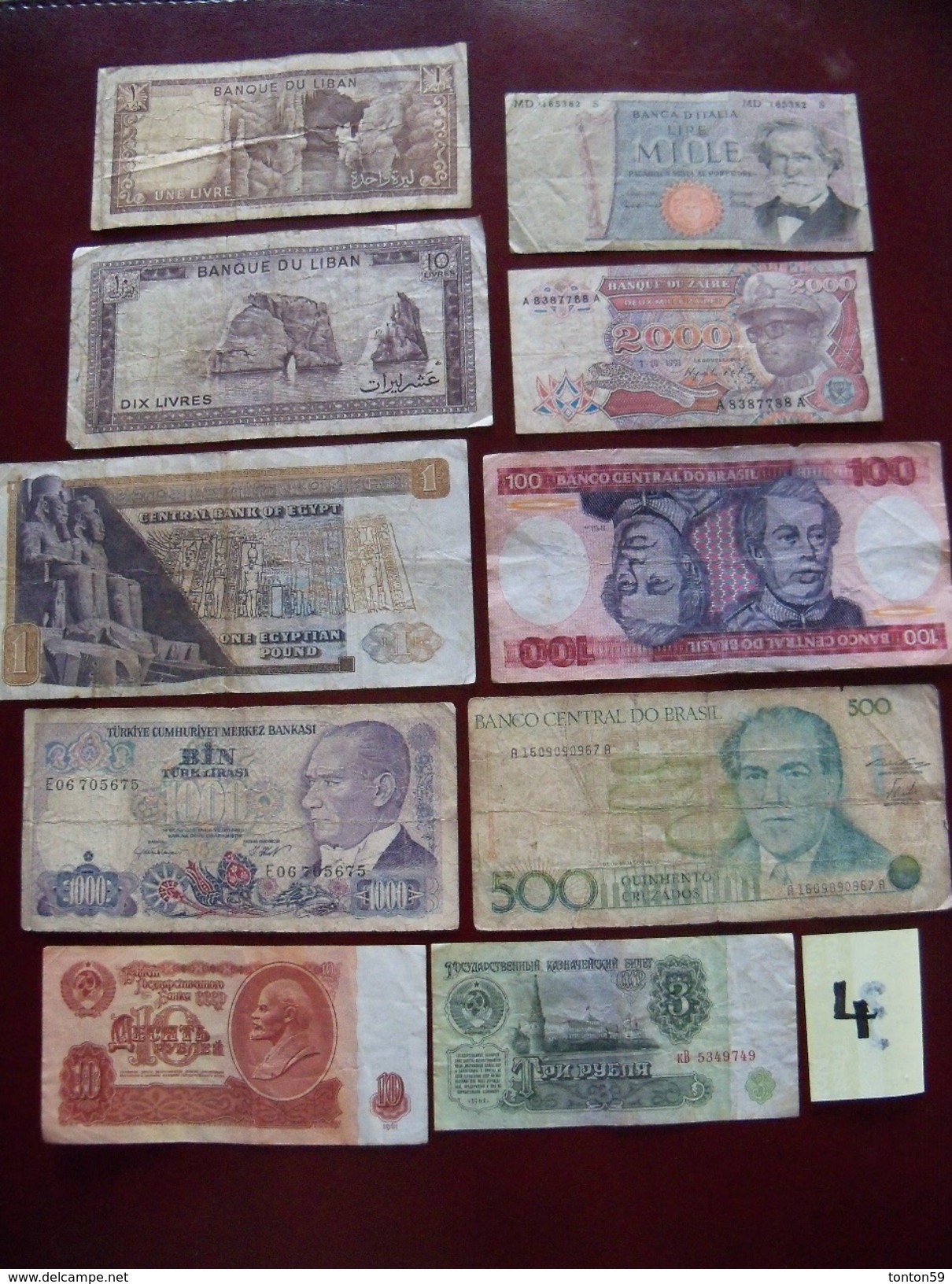 Lot De 10 Billets D'anciens Billets De Banque Usagés Monde. N0 4 - Autres & Non Classés