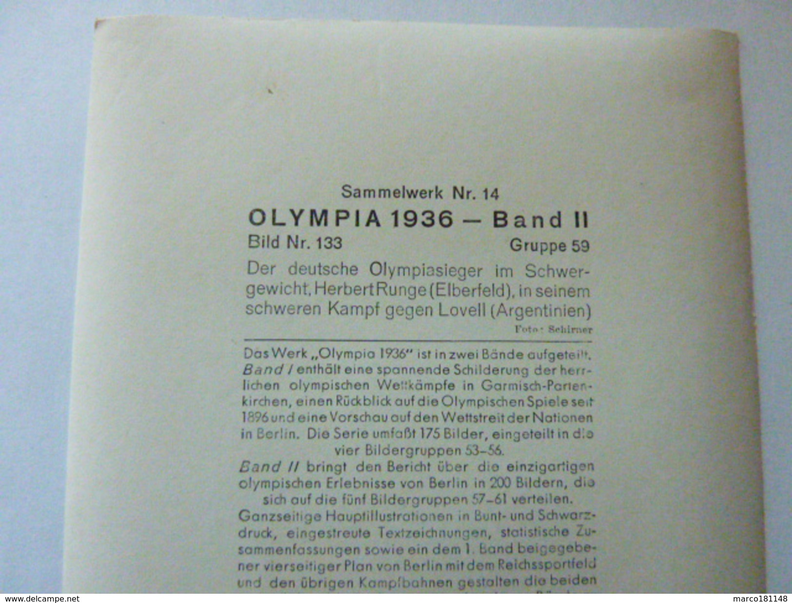 OLYMPIA 1936 - Band II - Bild Nr 131 Gruppe 60 - Les Boxeurs Herbert Runge (Allemagne) Lovell (Argentine) - Sport