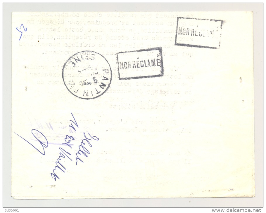 Lettre Recommandée - Oblitération PANTIN - 1957 - Rugby Y&T 1074 Et Marianne De Muller - Divers Marques Postales - 1921-1960: Modern Period