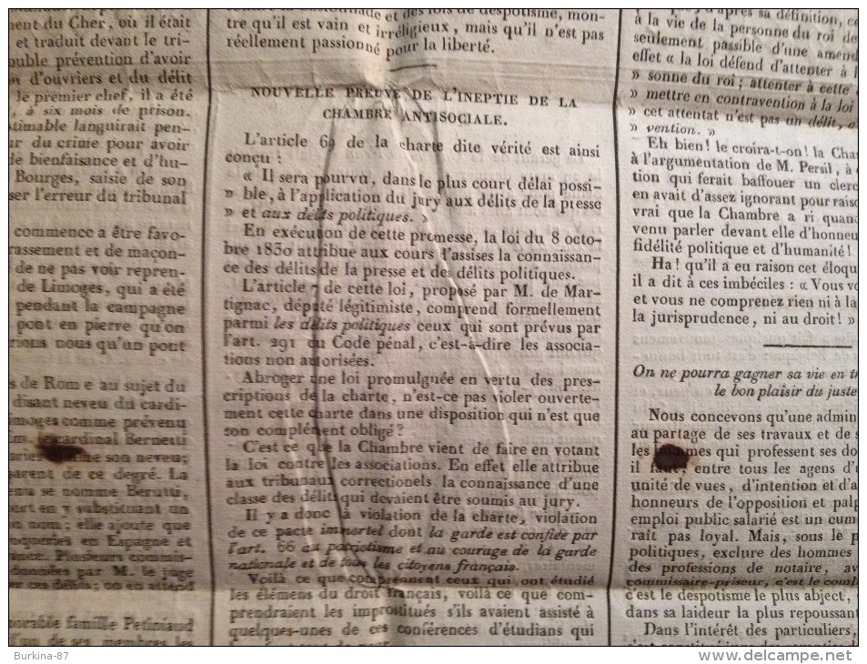 LA GAZETTE DU LIMOUSIN , JEUDI 5 AVRIL1834, gazette locale et  nationale