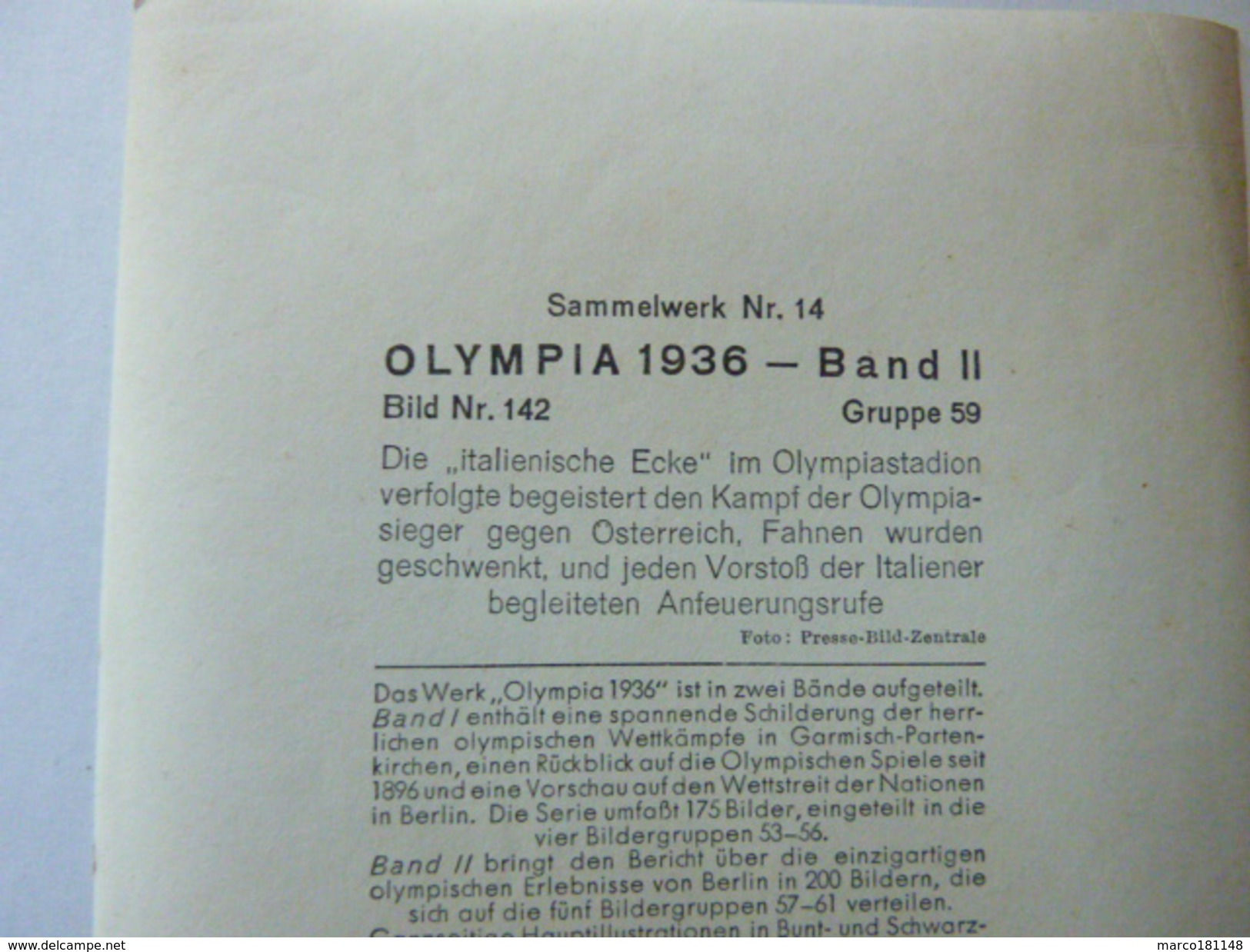OLYMPIA 1936 - Band II - Bild Nr 142 Gruppe 59 - Le Coin Des Italiens - Sport