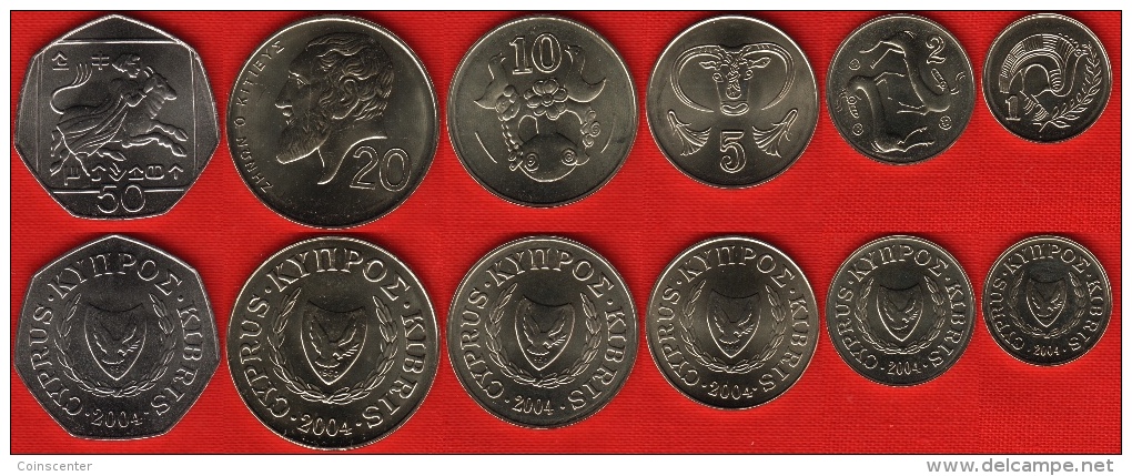 Cyprus Set Of 6 Coins: 1 - 50 Cents 2004 UNC - Zypern