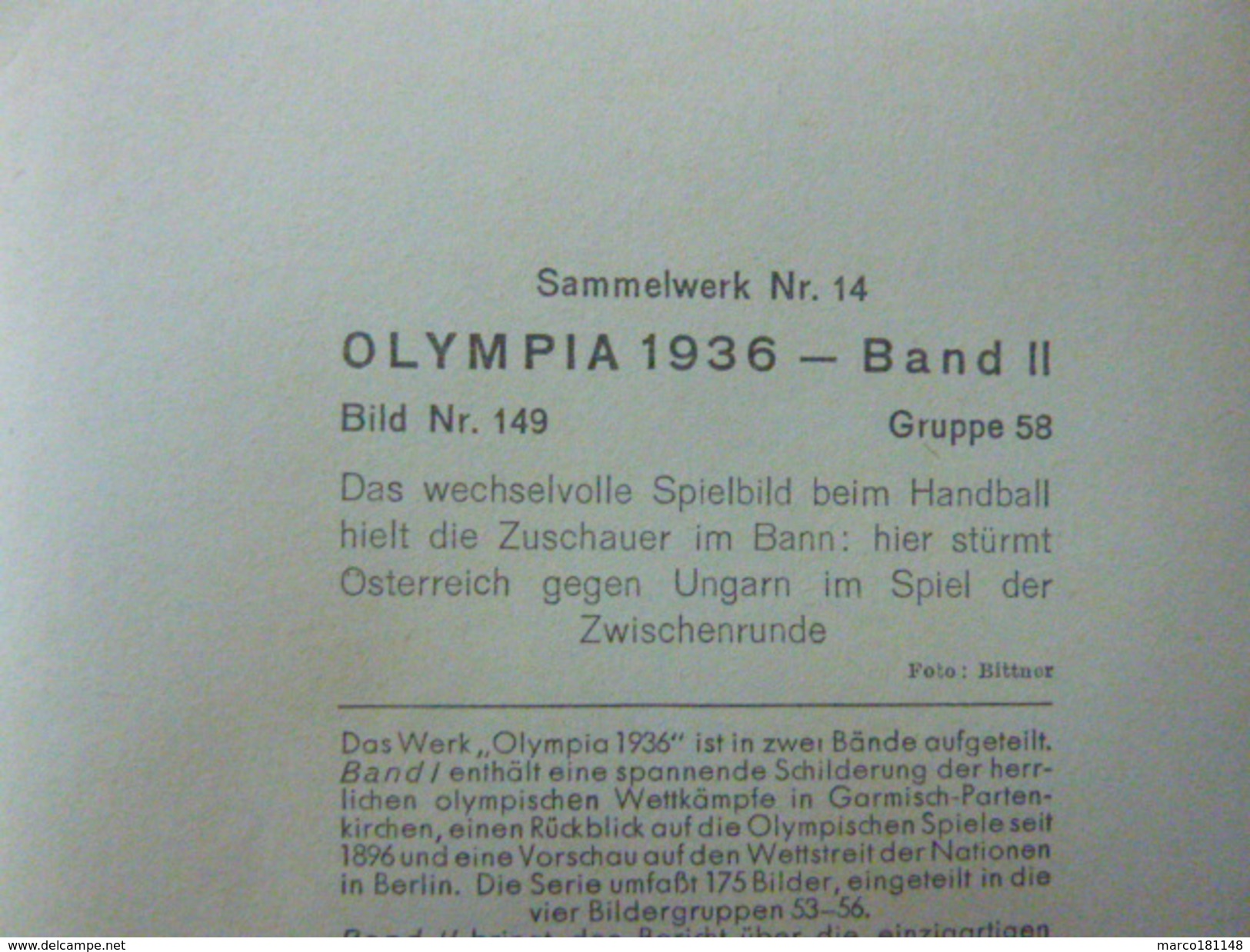 OLYMPIA 1936 - Band II - Bild Nr 149 Gruppe 58 - Handball Autriche Contre Hongrie - Sports