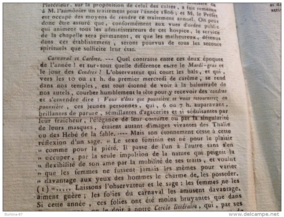 JOURNAL DU DÉPARTEMENT DE LA HTE VIENNE,12 FÉVRIER 1807,EMPIRE FRANÇAIS