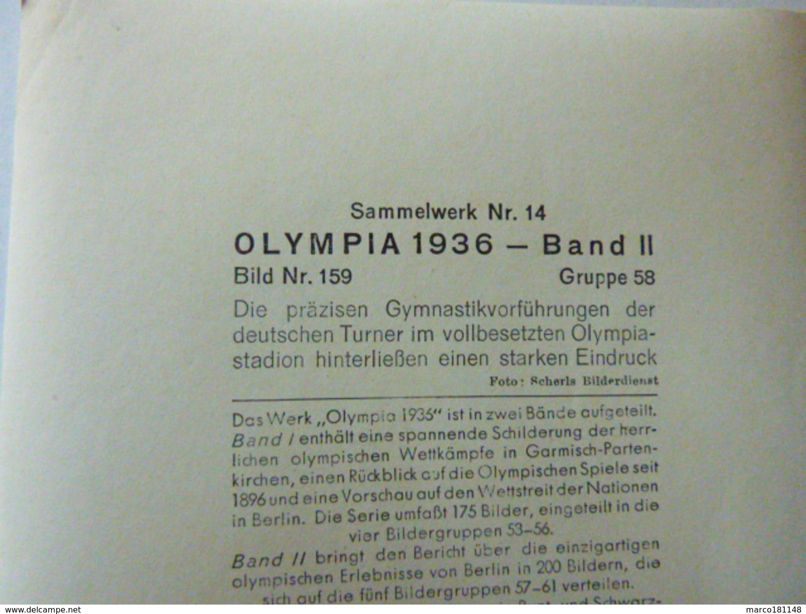 OLYMPIA 1936 - Band II - Bild Nr 159  Gruppe 58 - Gymnastique - Sport