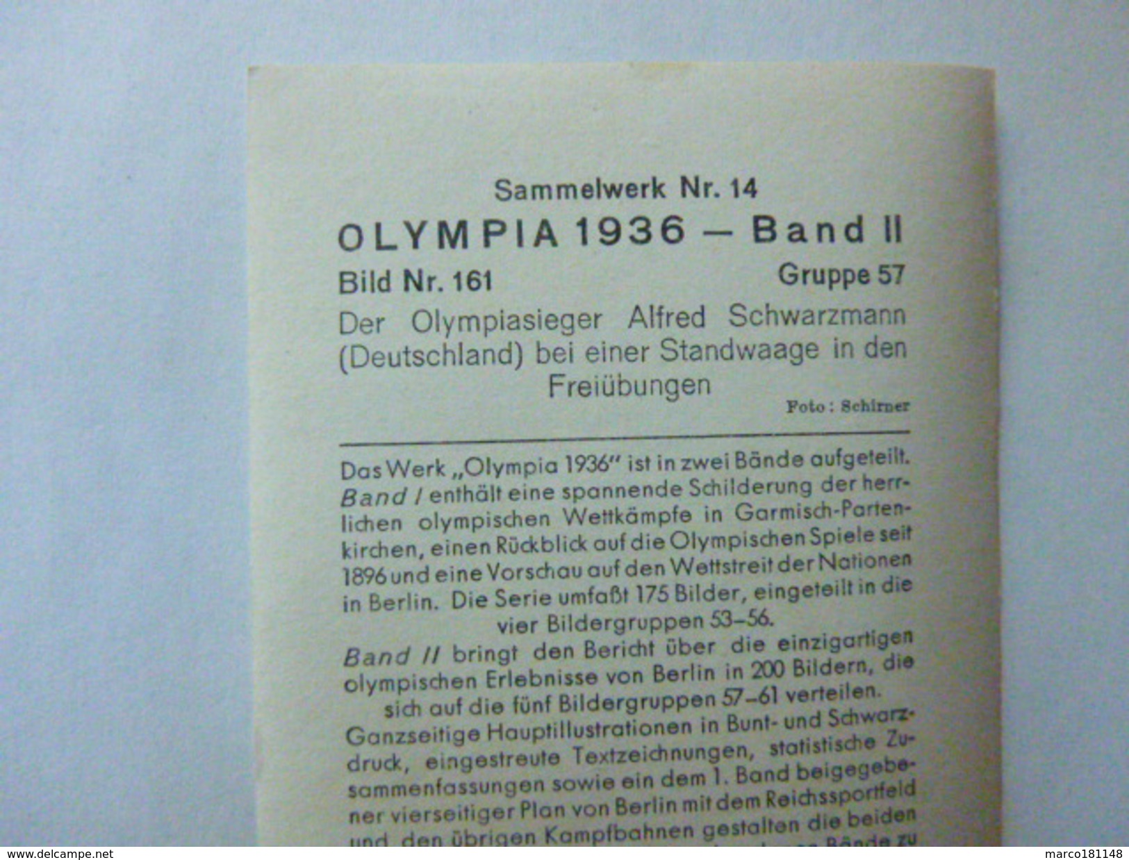 OLYMPIA 1936 - Band II - Bild Nr 161  Gruppe 57 - Alfred Schwarzmann Aux Epreuves Libres - Sport