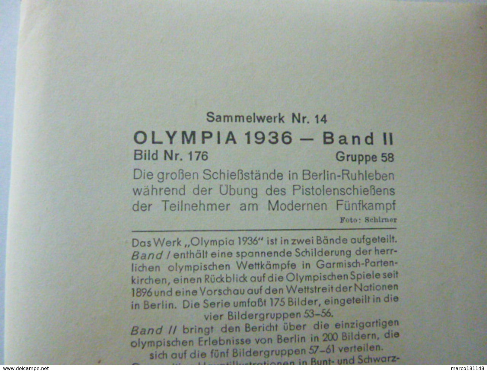 OLYMPIA 1936 - Band II - Bild Nr 176  Gruppe 58 - Tir Au Pistolet - Sport
