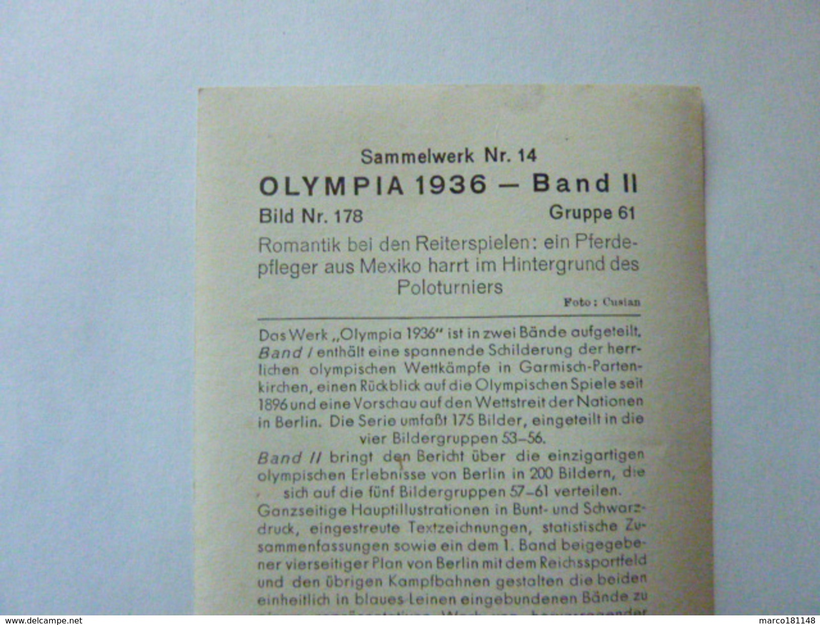 OLYMPIA 1936 - Band II - Bild Nr 178  Gruppe 61 - Cheval Mexicain Tournoi De Polo - Sport