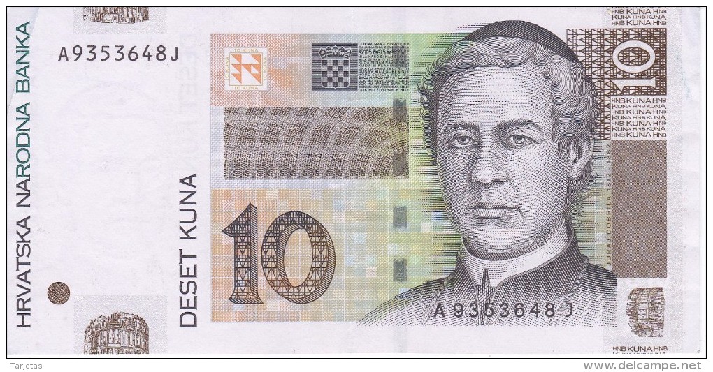 BILLETE DE CROACIA DE 10 KUNA DEL AÑO 2001  (BANKNOTE) - Croacia