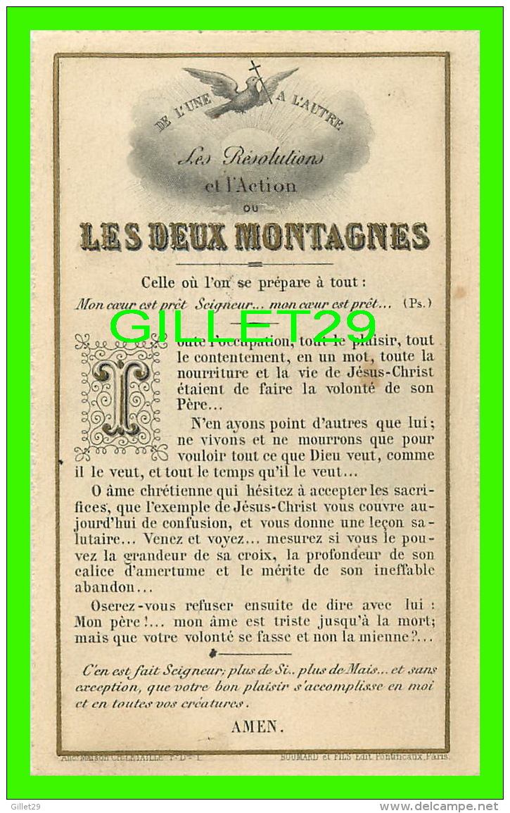 IMAGES RELIGIEUSES - MON PÈRE, S'IL EST POSSIBLE ÉLOIGNEZ CE CALICE - LES DEUX MONTAGNES - BOUMARD &amp; FILS, ÉDIT. - - Images Religieuses