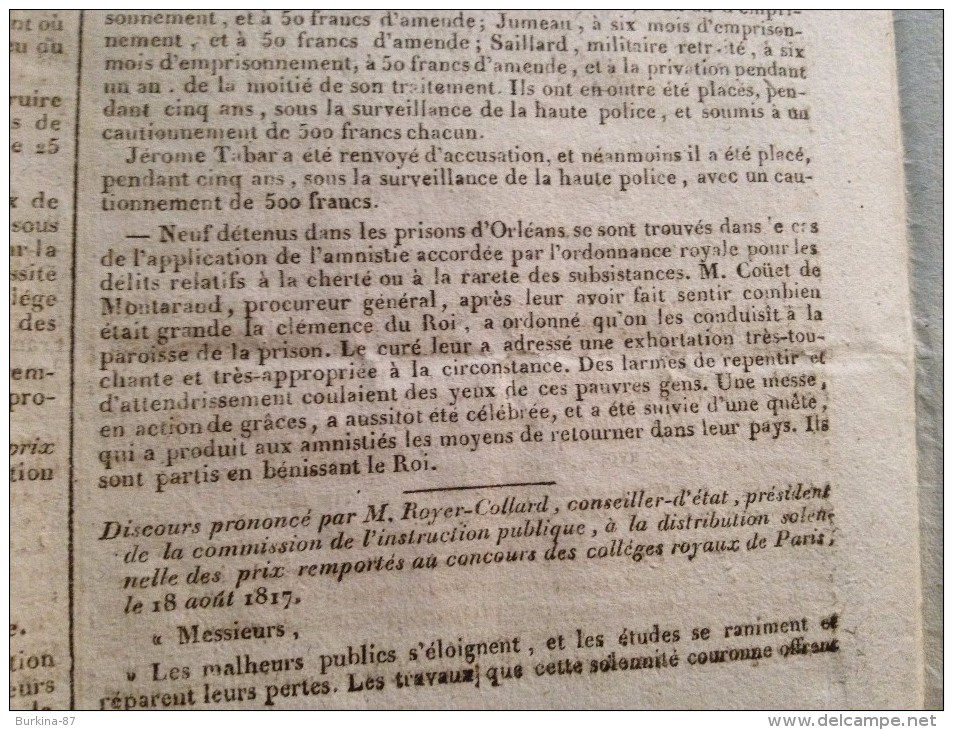 JOURNAL DES MAIRES, 21 Aout, 1817