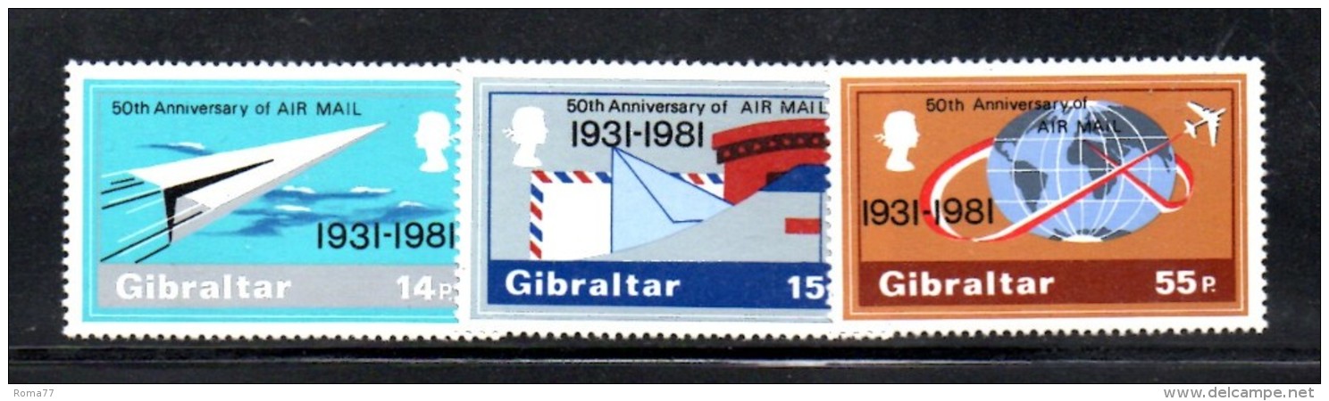 GIBILTERRA 1981 , Serie N. 430/432  MNH  ***   Servizio Postale Aereo - Gibilterra