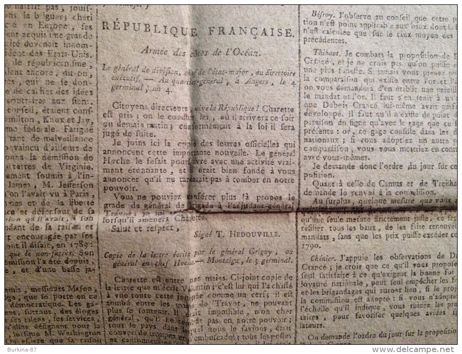 Gazette Nationale, ou le Moniteur Universel, 9 Germinal AN 4 de la république, journal de la république