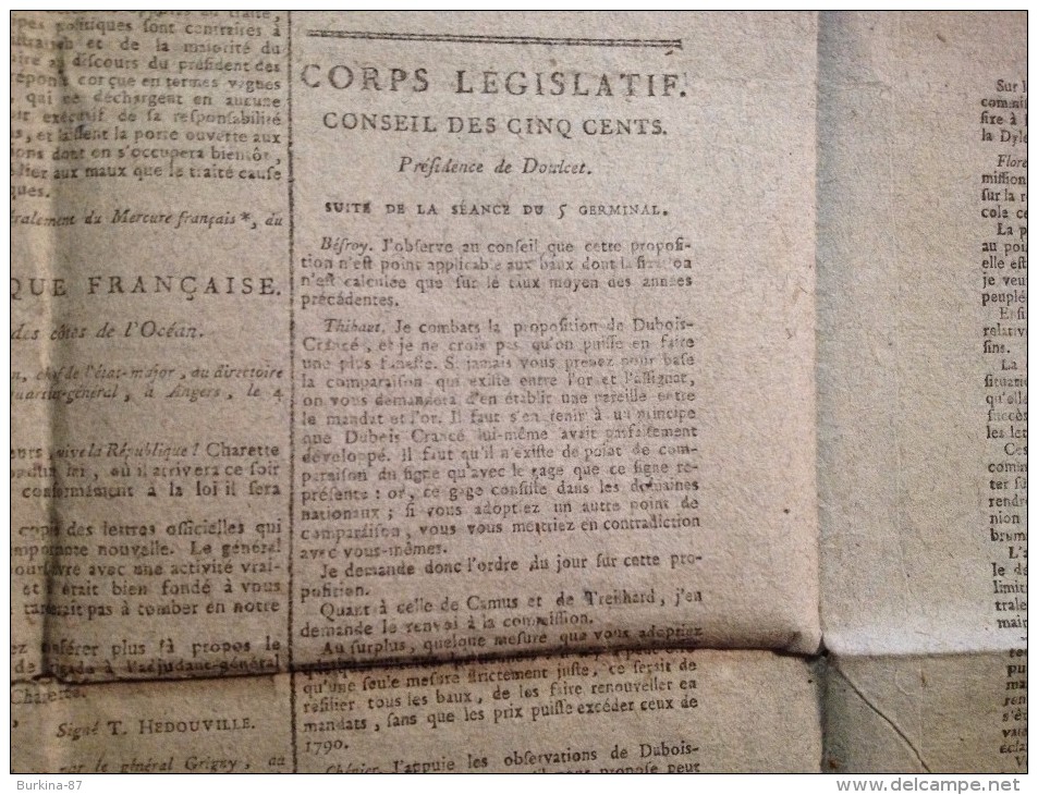 Gazette Nationale, ou le Moniteur Universel, 9 Germinal AN 4 de la république, journal de la république