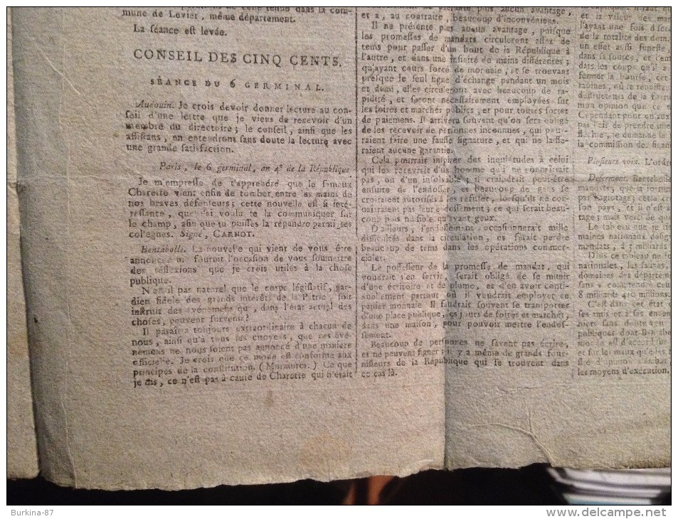 Gazette Nationale, ou le Moniteur Universel, 9 Germinal AN 4 de la république, journal de la république