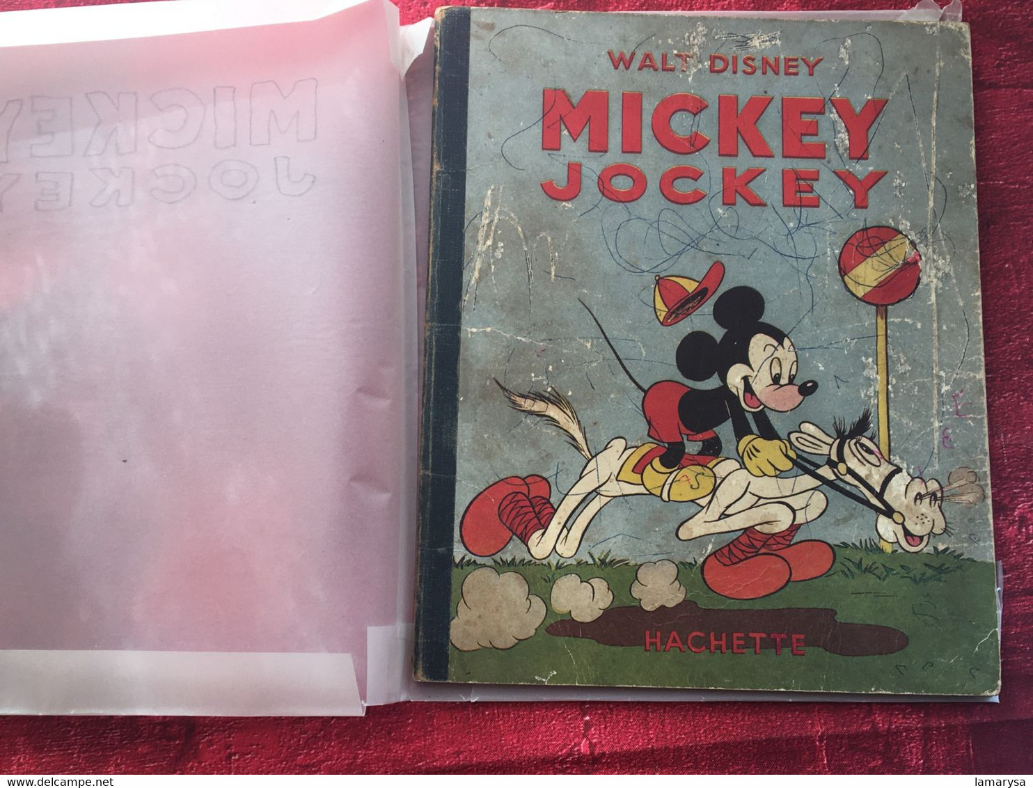 1935 Livre enfant-Collector WALT‎-DISNEY ‎MICKEY JOCKEY‎ ‎HACHETTE .Broché. Etat d'usage. Couv. légèr. passée cote 6o€