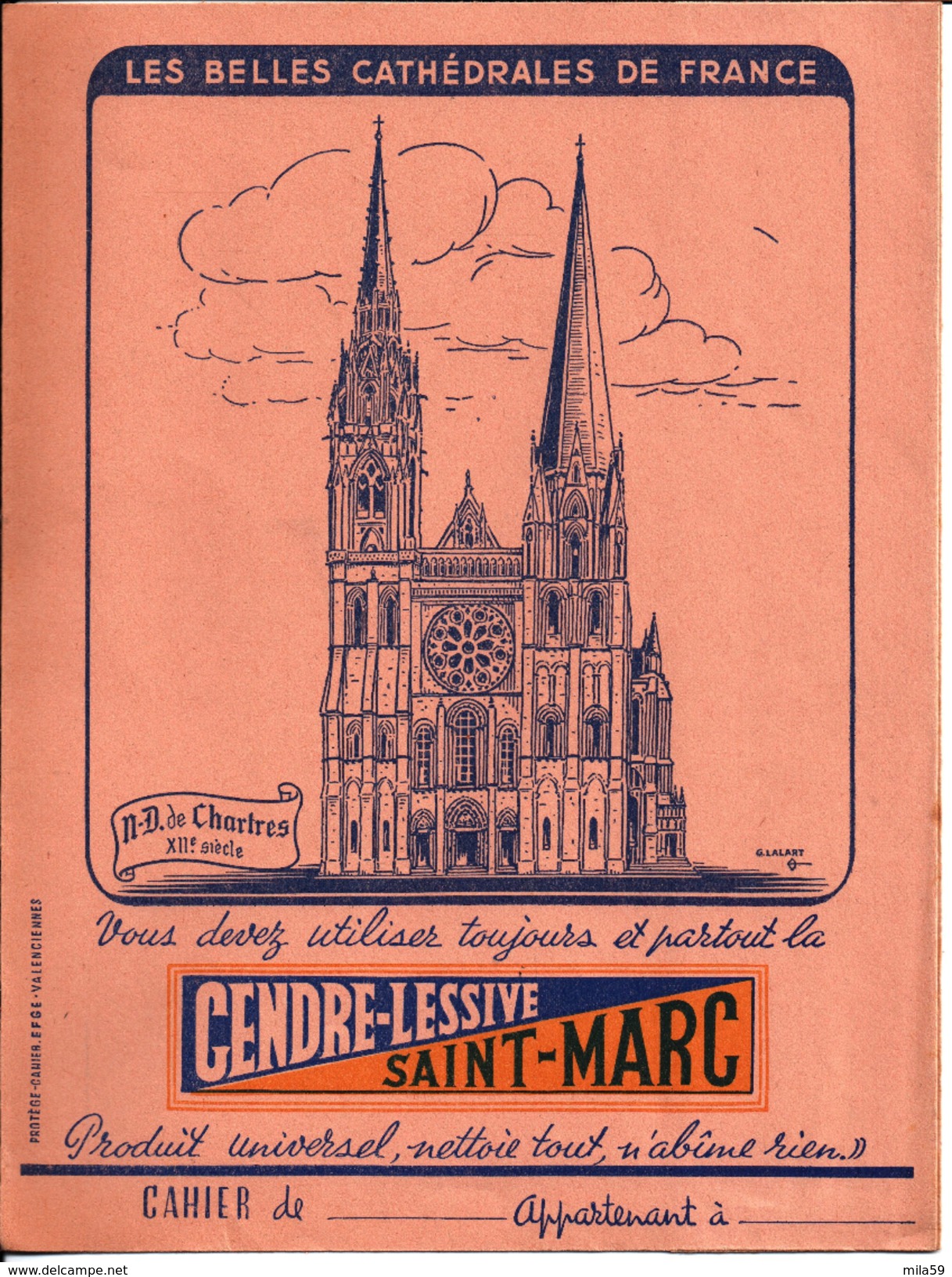 Protège Cahier Cendre Lessive Saint Marc. Illustration Notre Dame De Chartres. - Protège-cahiers