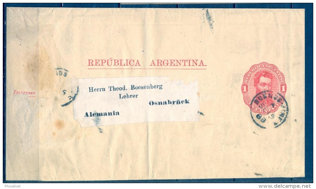 ARGENTINA 1888 , FAJA POSTAL PARA IMPRESOS CIRCULADA ENTRE BUENOS AIRES Y OSNABRÜCK - Lettres & Documents