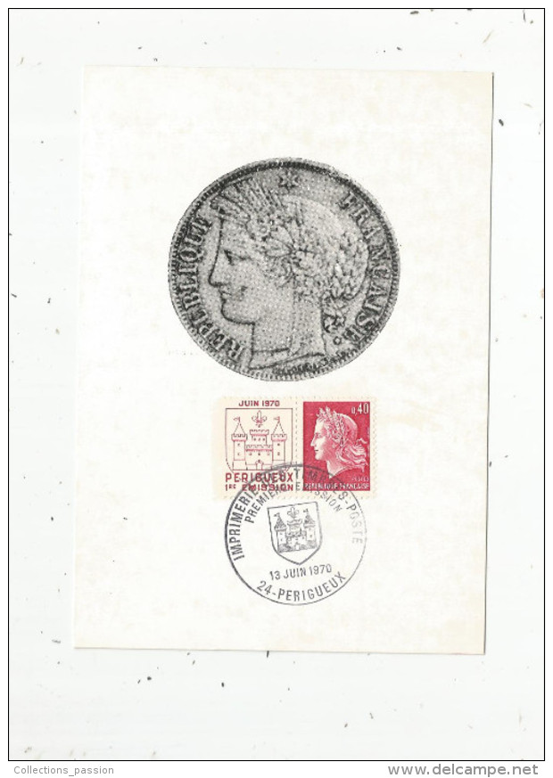 G-I-E , Carte Maximum , Représentation De Monnaie , 24 , PERIGUEUX , 1970 , Imprimerie Des Timbres - Poste - Coins (pictures)