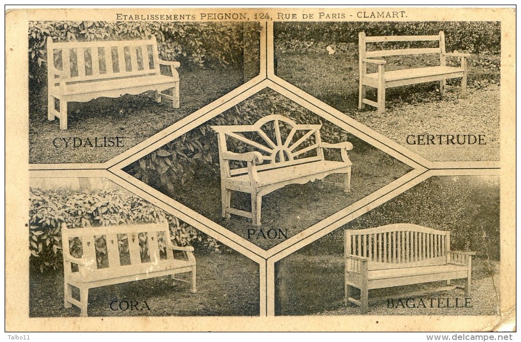 Lot De 2 Cartes - Clamart - Etablissement PEIGNON ,124 Rue De Paris - Modeles De Bancs, Table Et Chaise De Jardin - Autres & Non Classés