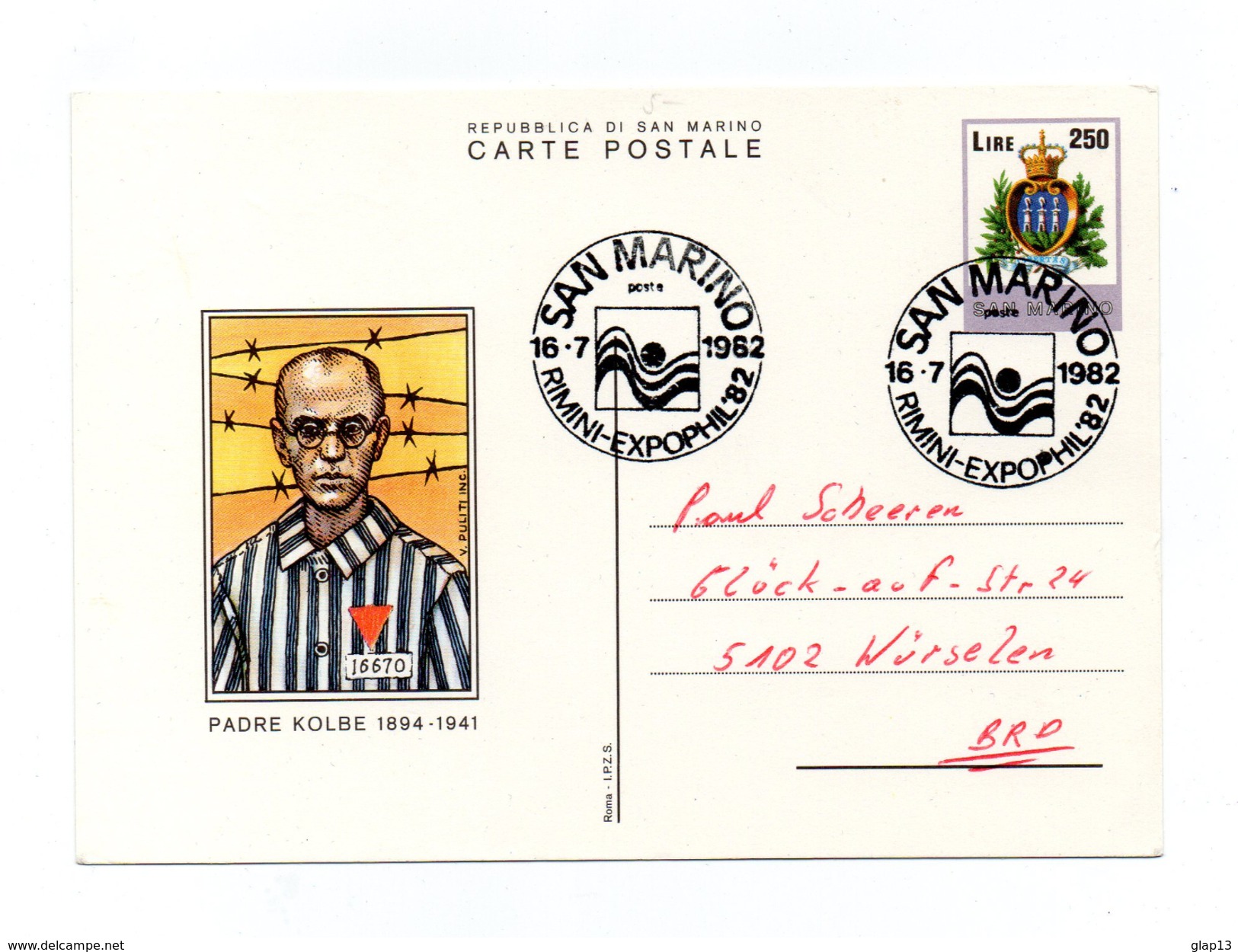 ENTIER POSTAUX DE 1982 PADRE KOLBE - Entiers Postaux