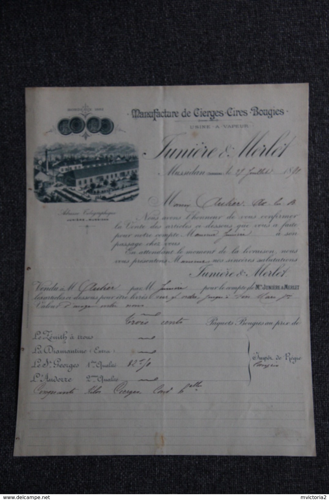 Lettre Ancienne Publicitaire ,MUSSIDON - LUMIERE Et MERLET, Manufacture De Cierges, Cires Et Bougies. - 1800 – 1899