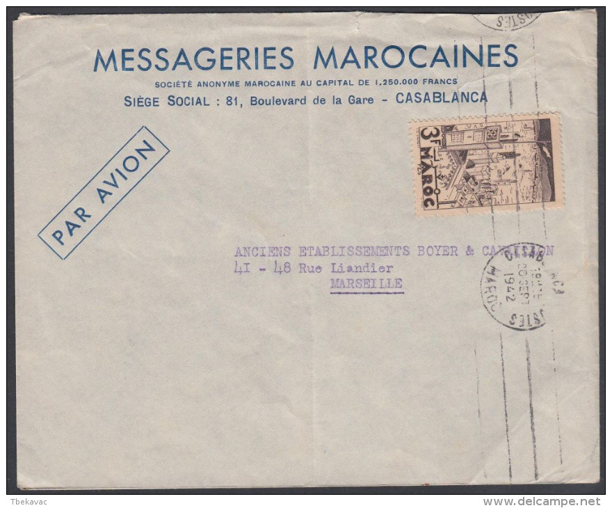 Morocco 1942, Airmail Cover Casablanca To Marseille W./postmark Casablanca - Aéreo