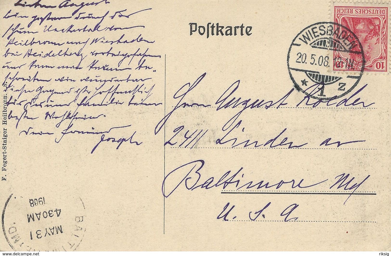 Heilbronn.  Götzenturm. Used Wiesbaden 1908.    Germany   S-2927 - Heilbronn