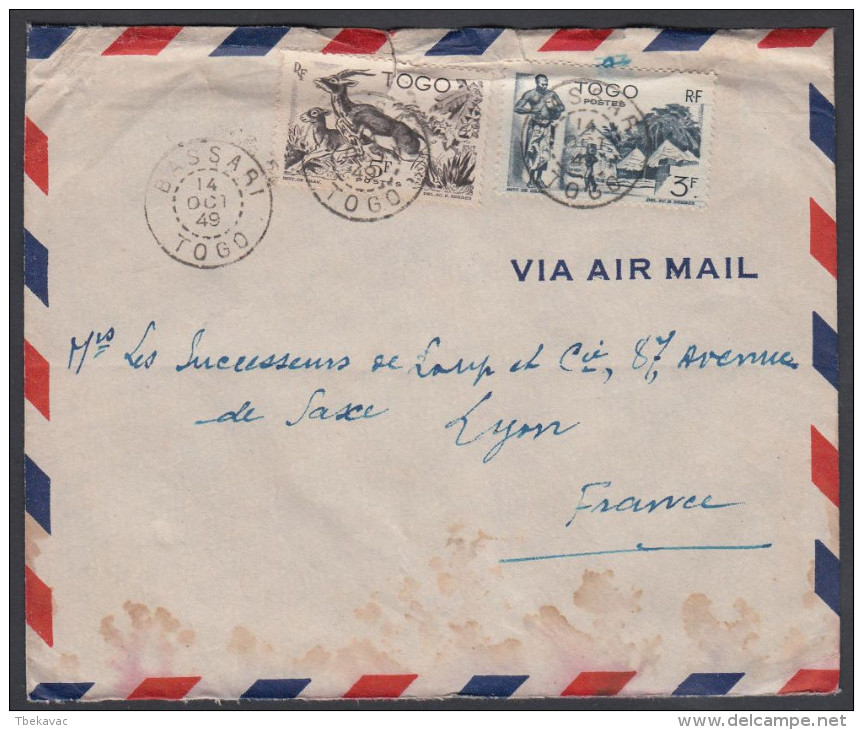 Togo 1949, Airmail Cover Bassari To Lyon W./postmark Bassari - Lettres & Documents