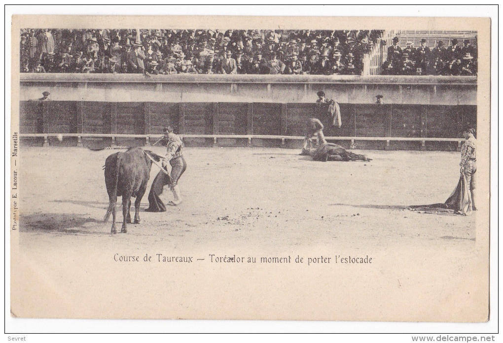 Course De Taureaux - Toréador Au Moment De Porter L'estocade. Cliché RARE - Corridas