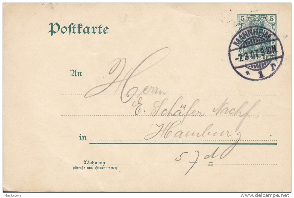 Germany Deutsches Reich Postal Stationery Ganzsache Germania MANNHEIM 1907 HAMBURG (2 Scans) - Cartes Postales