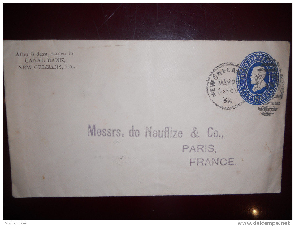 Etats Unis Entier Postal De New Orleans 1898 Pour Paris - ...-1900