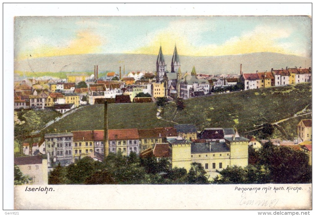 5860 ISERLOHN, Panorama Mit Katholischer Kirche, 1906, Color, Bahnpost UNNA-LETMATHE - Iserlohn