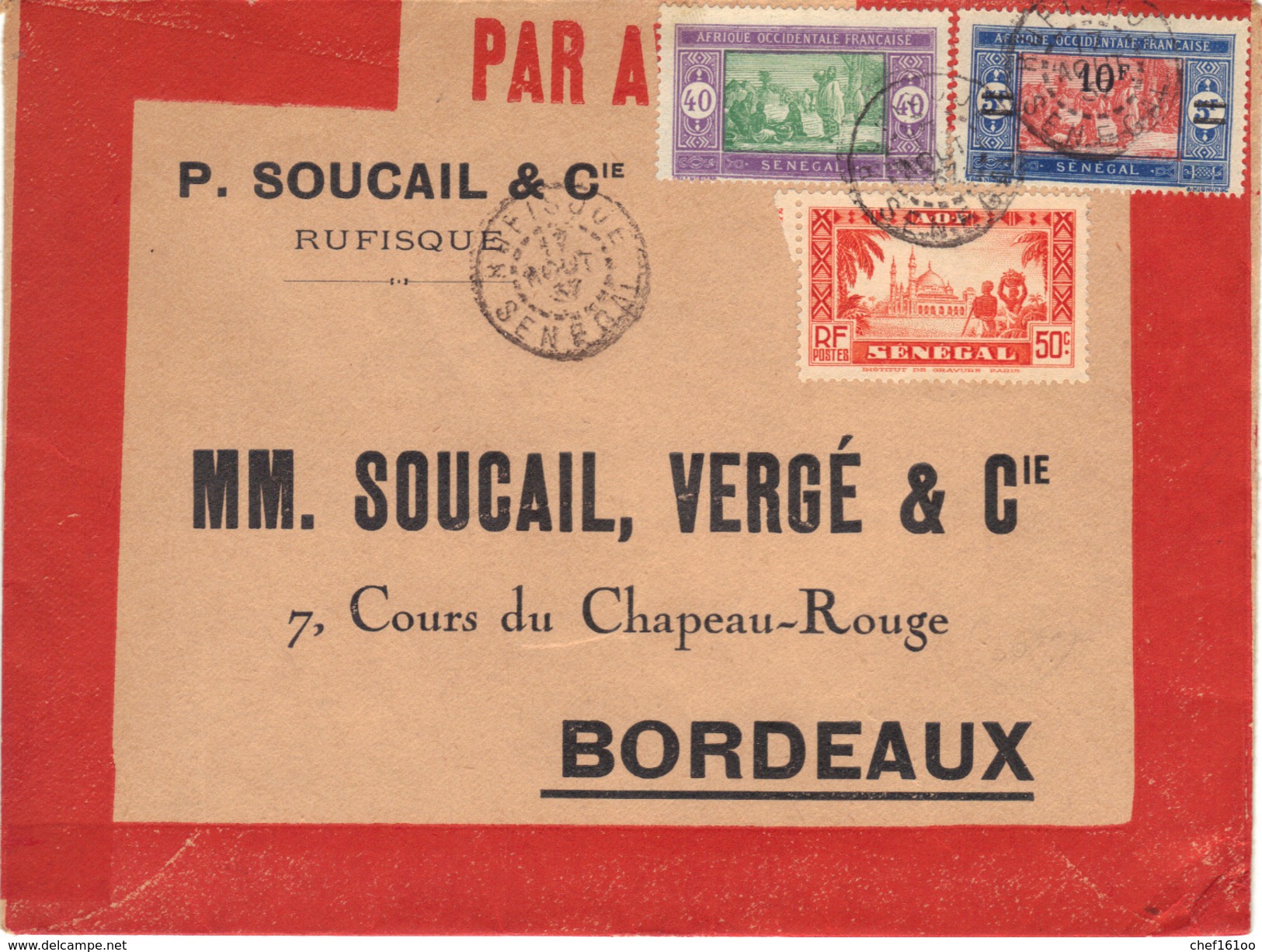 Enveloppe Par Avion De Rufisque, Avec Timbre N°YT100 (cote 70,00 &euro;), 1937. - Lettres & Documents