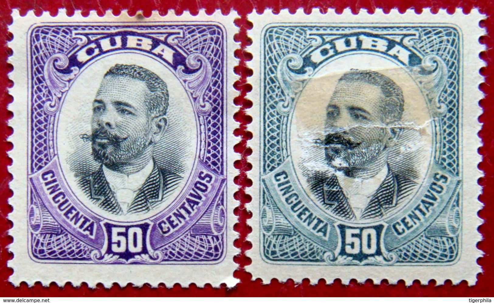 CUBA 1907,1910 50c General Maceo BOTH COLORS MH Scott238,245 CV$3  NOTE : 50c Grey Has Hinge Stuck On Face - Nuovi