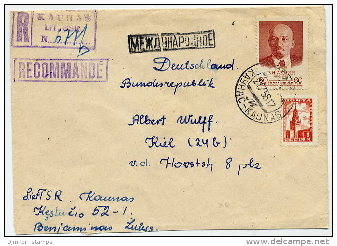 SOVIET UNION 1958 Registered Cover From Kaunas To BRD With Correct 1.60 R. Franking. - Cartas & Documentos