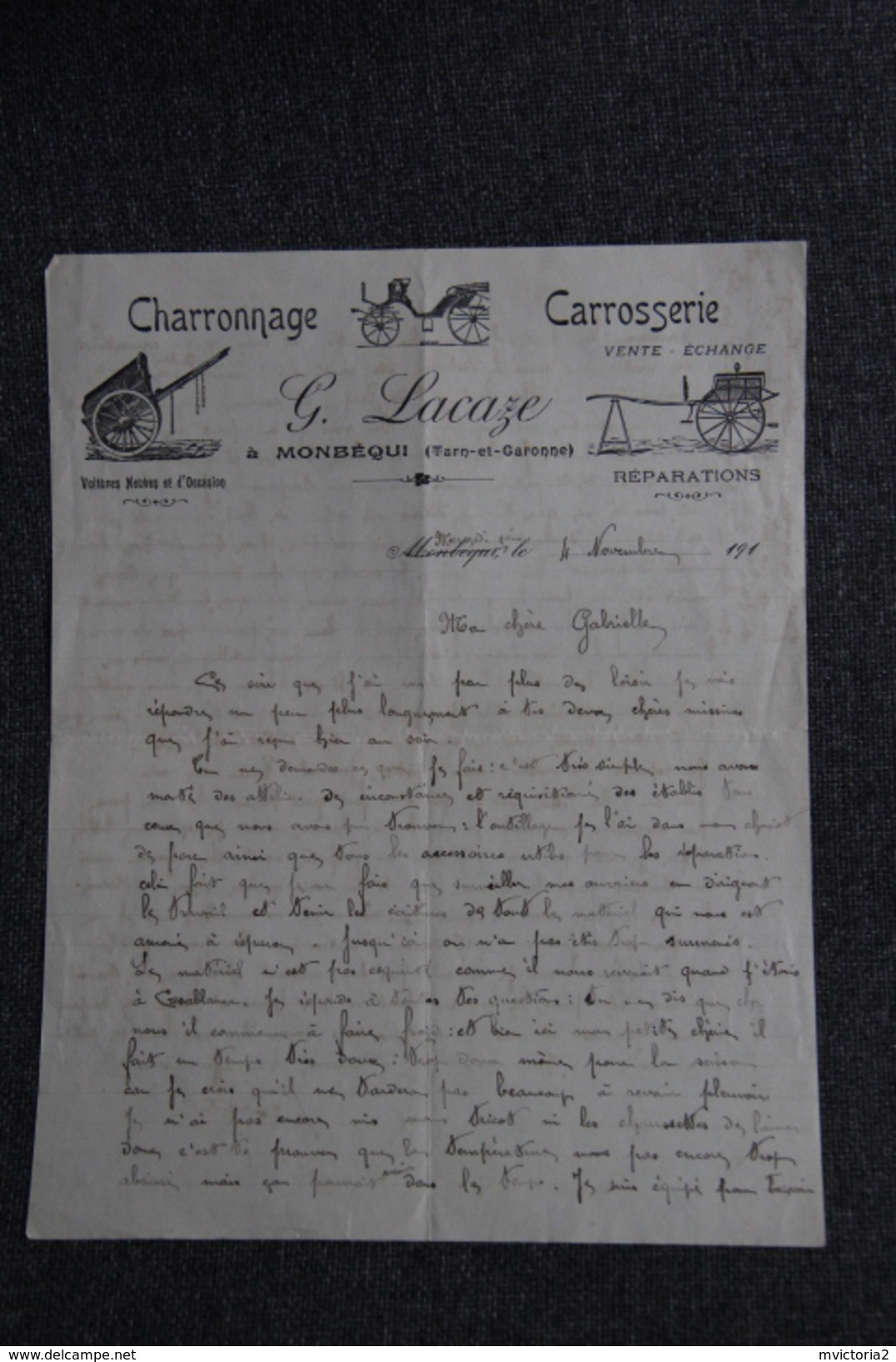 Lettre Ancienne Publicitaire , MONBEQUI , Charronnage Et Carosserie G.LACAZE. - 1900 – 1949