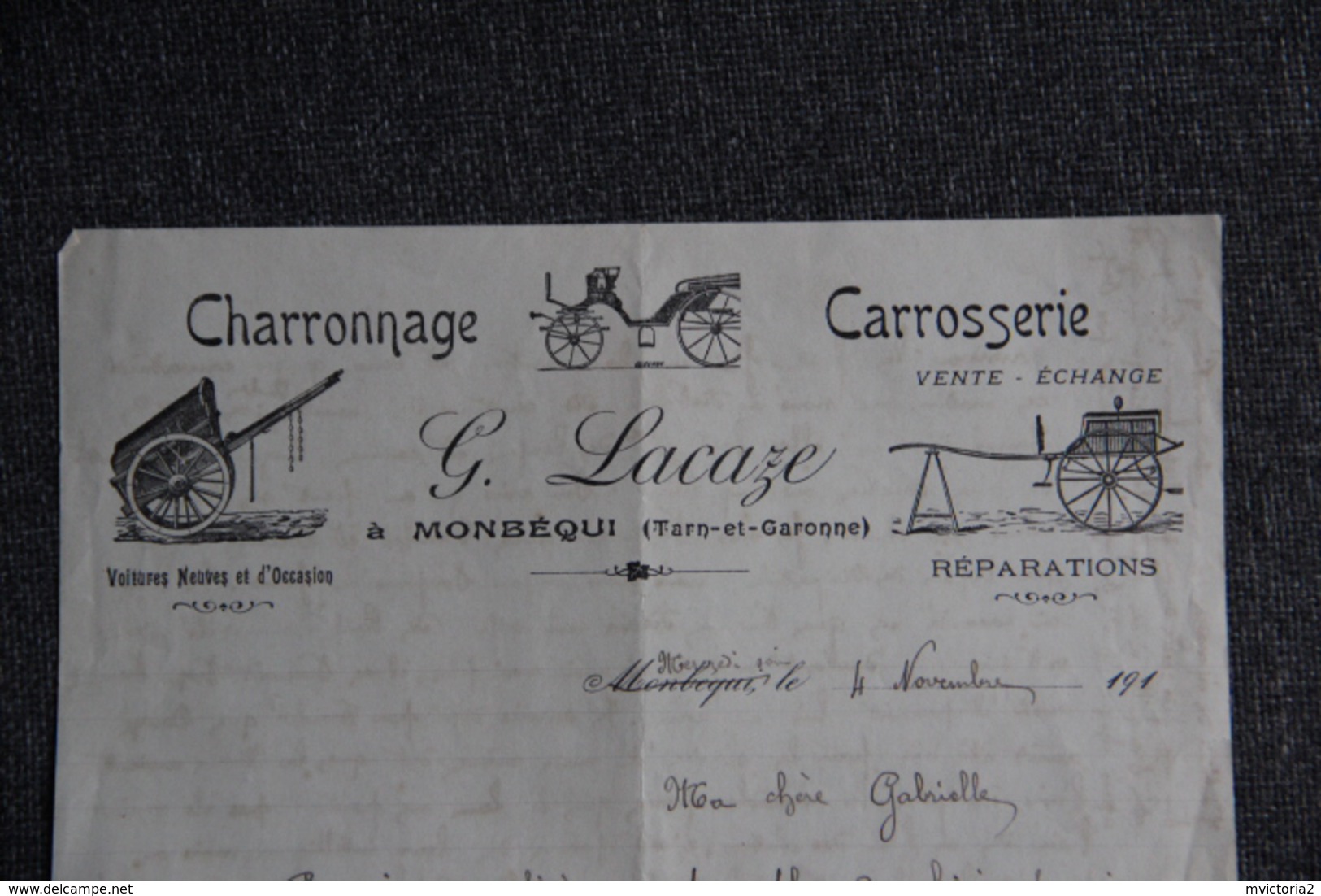 Lettre Ancienne Publicitaire , MONBEQUI , Charronnage Et Carosserie G.LACAZE. - 1900 – 1949