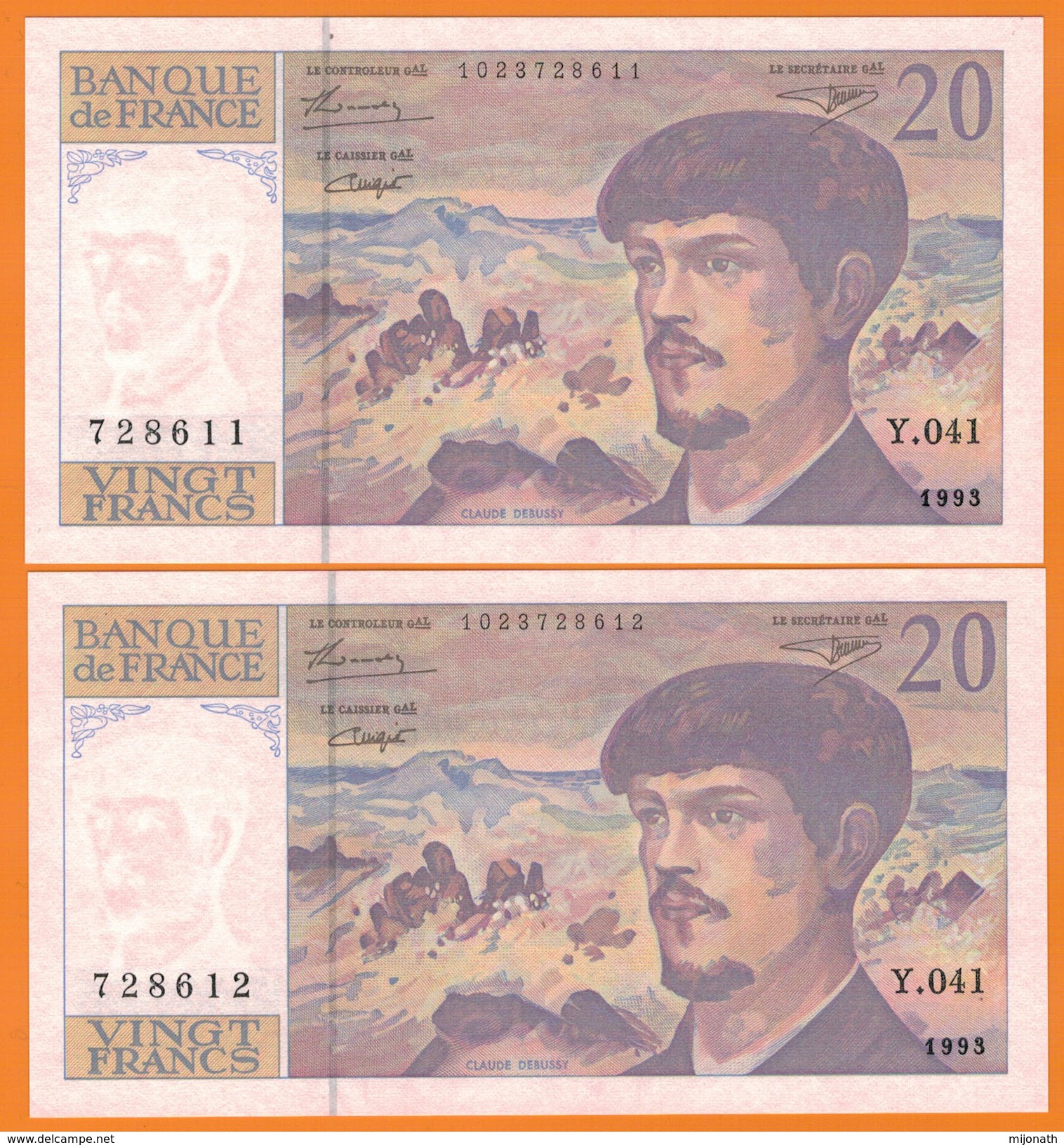 Nu-France-Série De 2 Billets De 20 Francs Debussy Etat NEUF De 1993 - 20 F 1980-1997 ''Debussy''